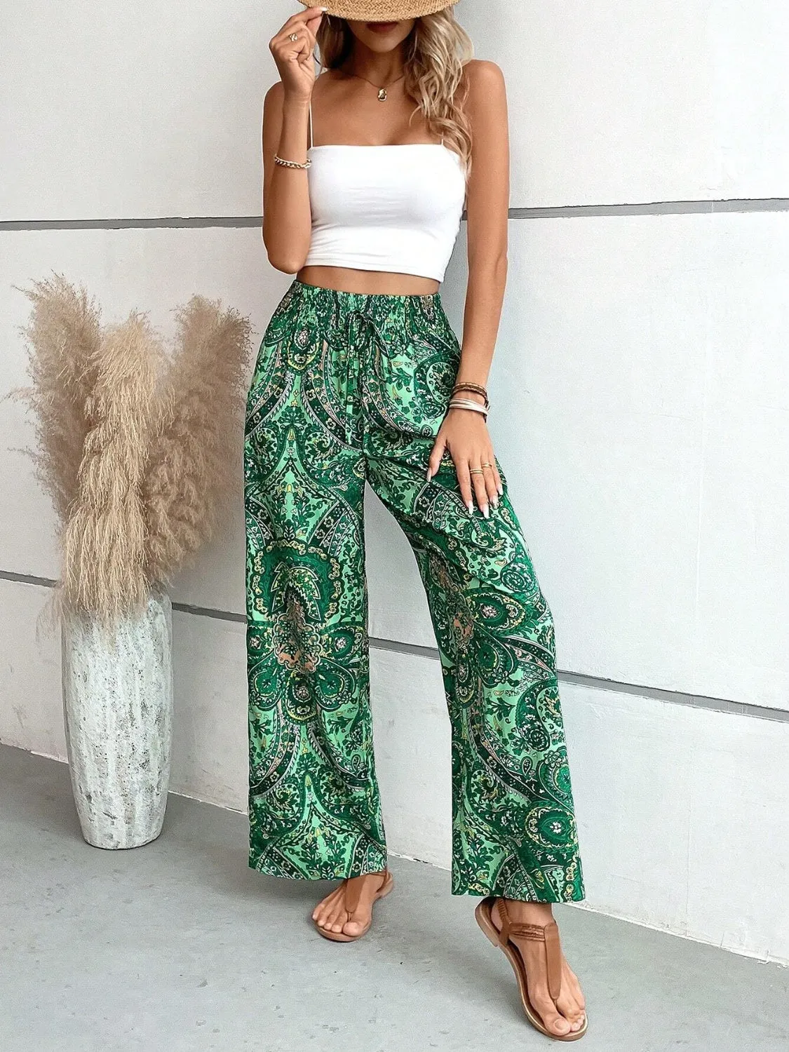 Paisley Printed Wide Leg Pants