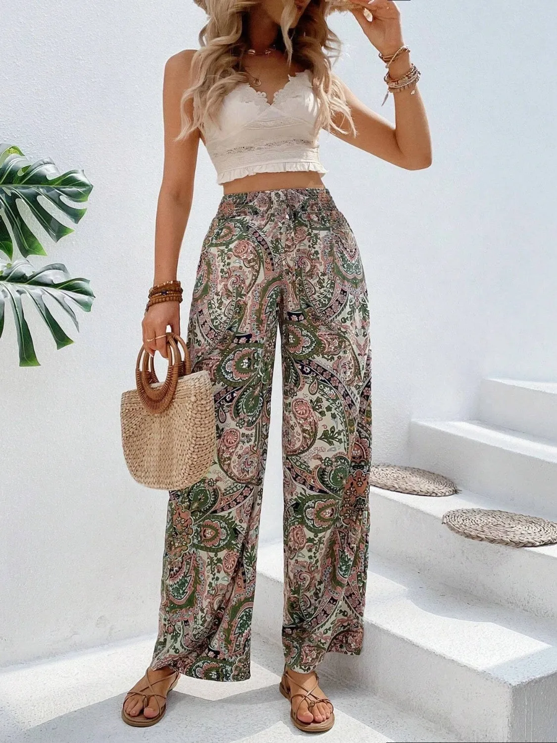 Paisley Printed Wide Leg Pants