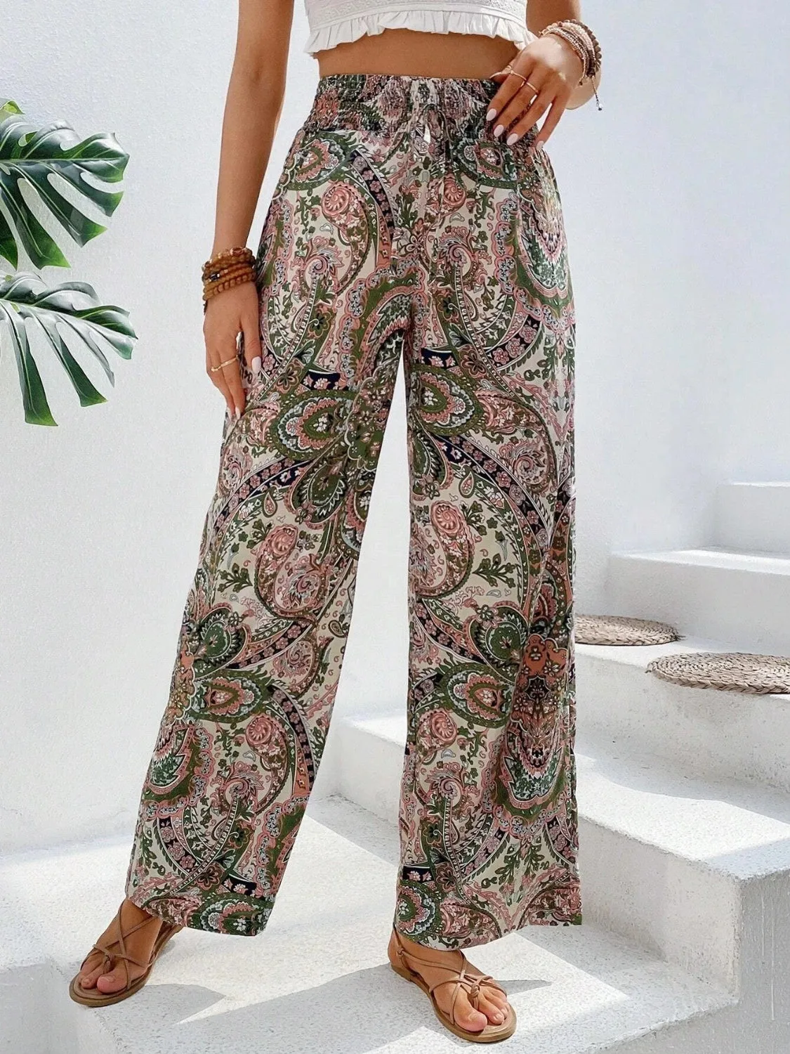 Paisley Printed Wide Leg Pants