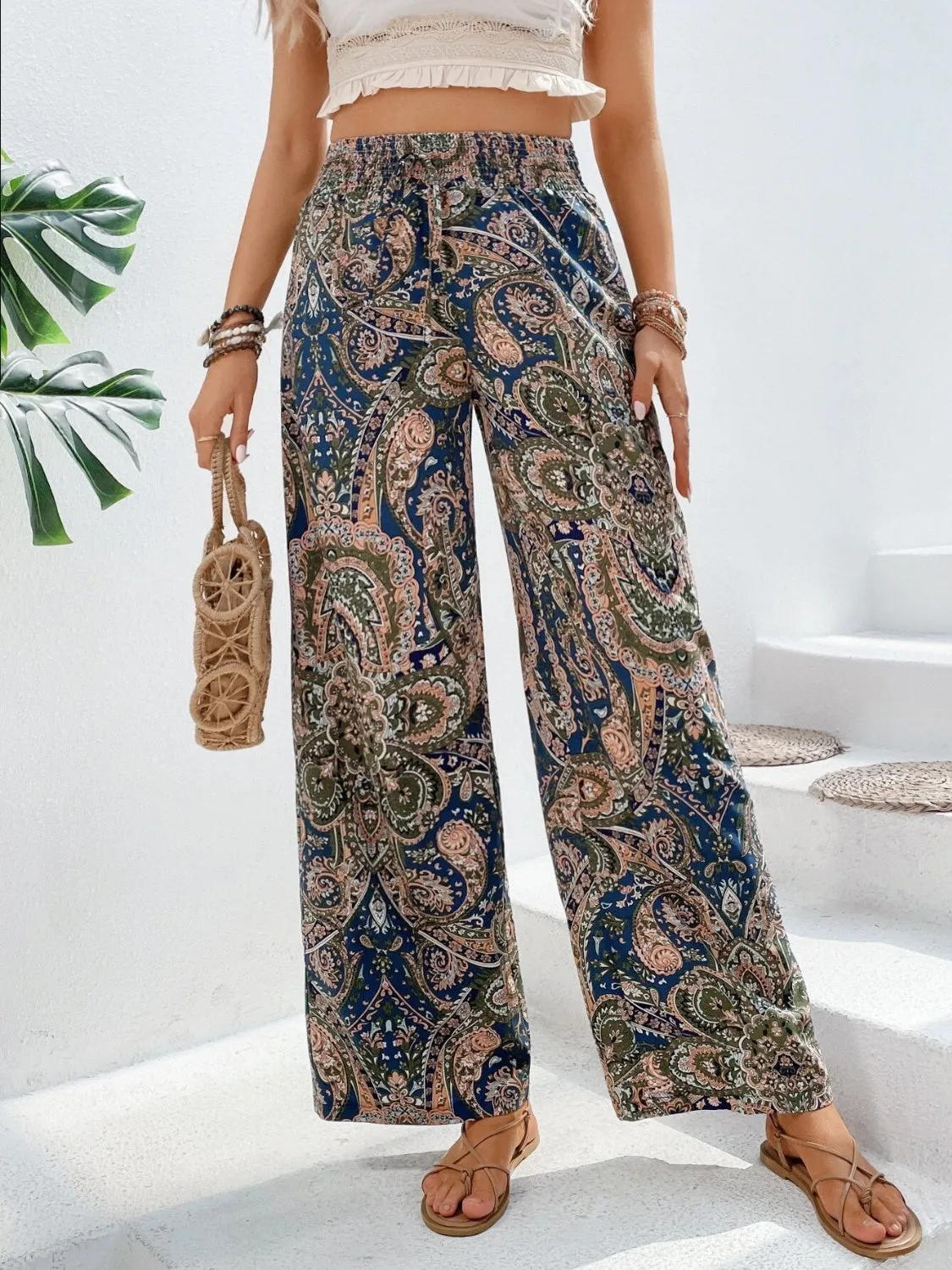 Paisley Printed Wide Leg Pants