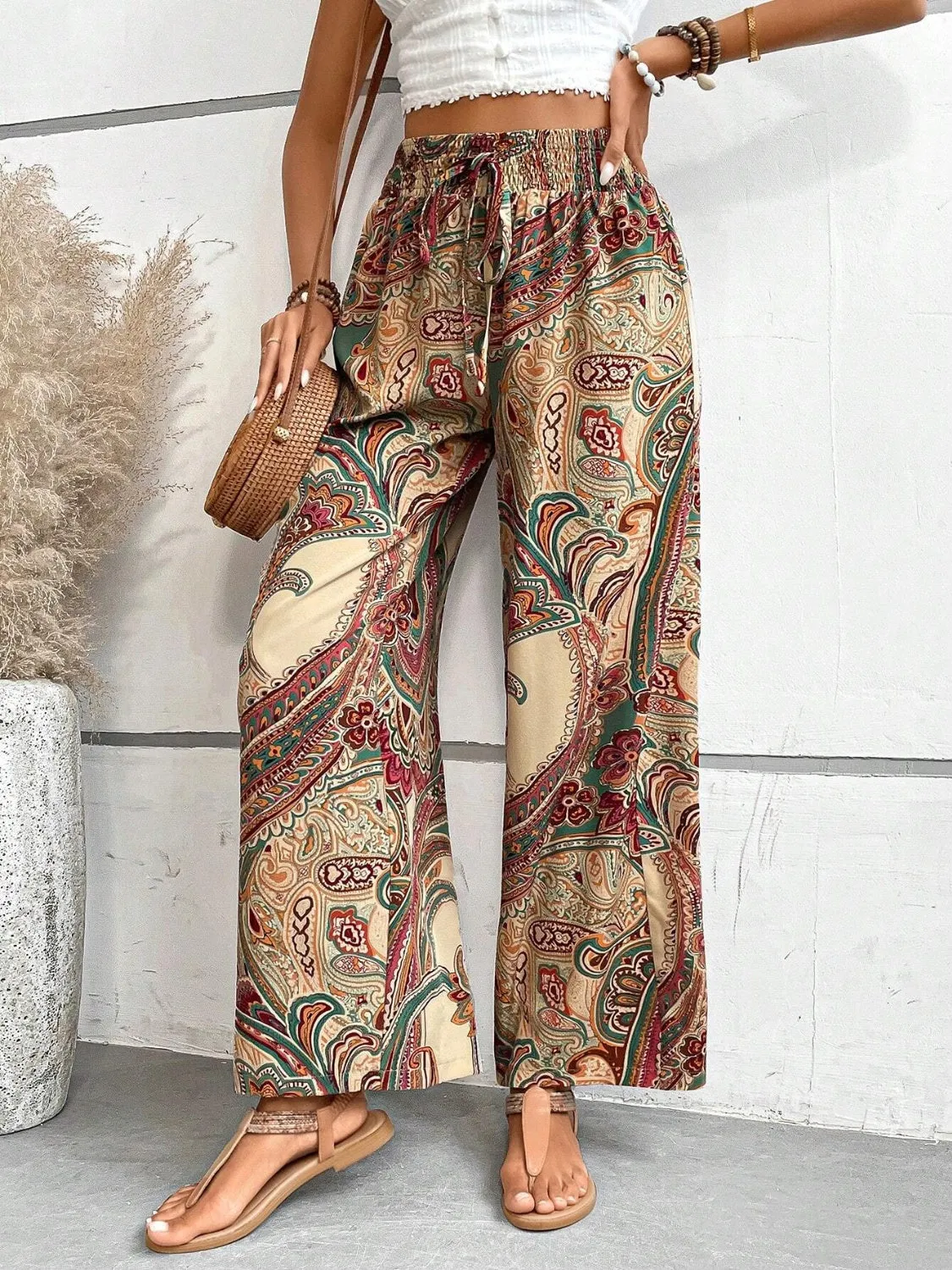 Paisley Printed Wide Leg Pants