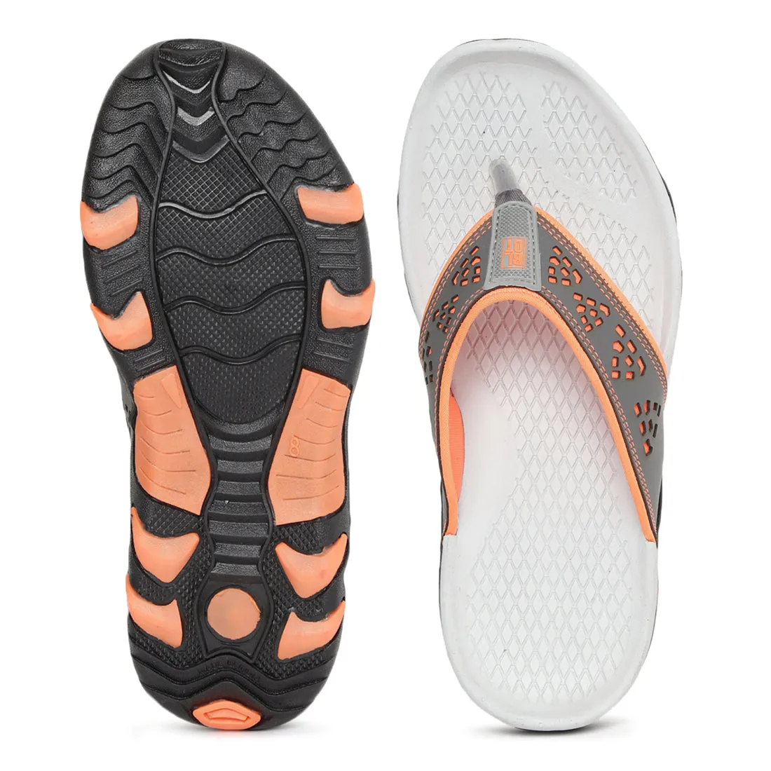 Paragon Grey and Orange Ultra-Durable Everyday Flip Flops for Men