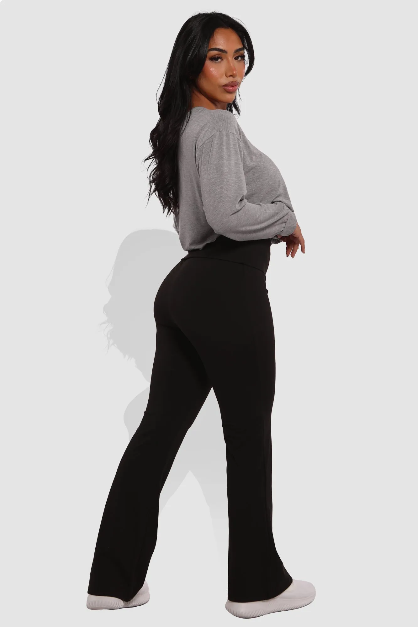 Pillowy Soft Fold Over High Waist Flare Pants - Black