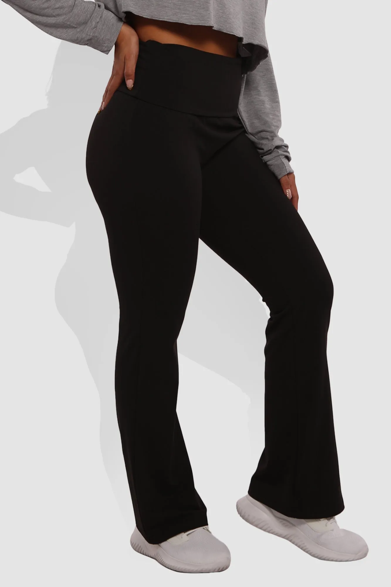 Pillowy Soft Fold Over High Waist Flare Pants - Black