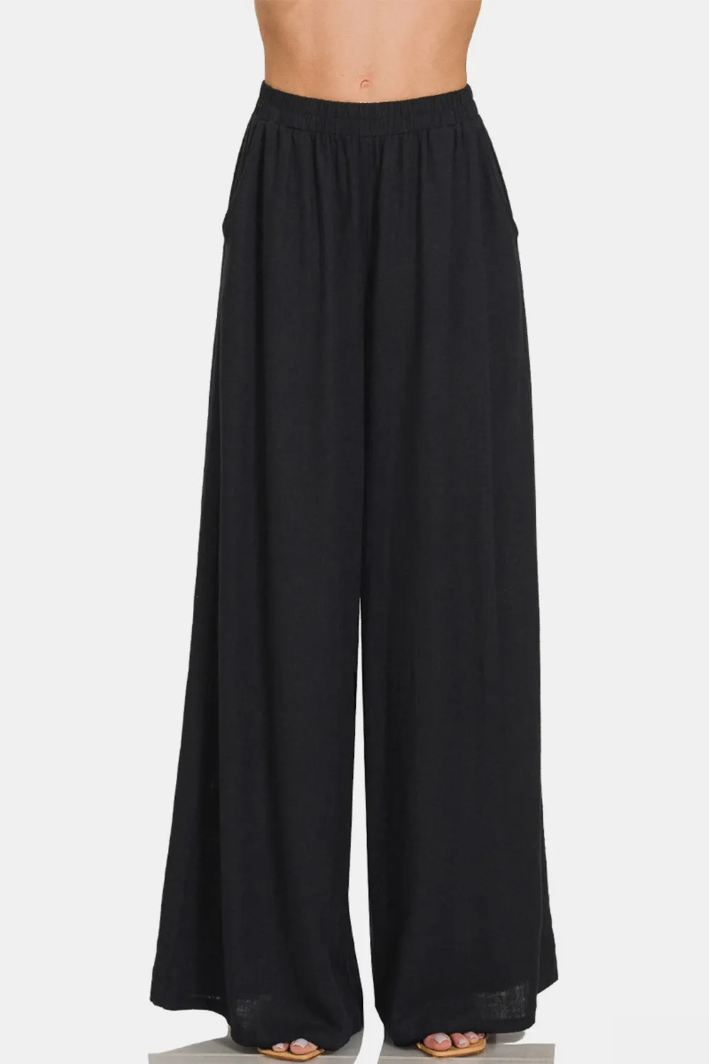 Pleated Linen Blend Wide Leg Pants - Online Exclusive