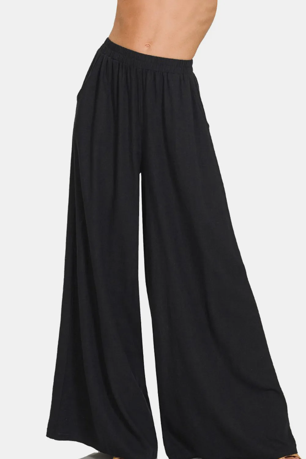 Pleated Linen Blend Wide Leg Pants - Online Exclusive