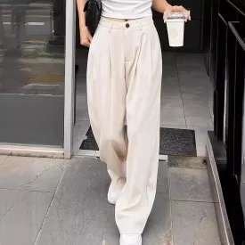 Popular Office Elegant High Waist Wide Leg Straight Casual Pants