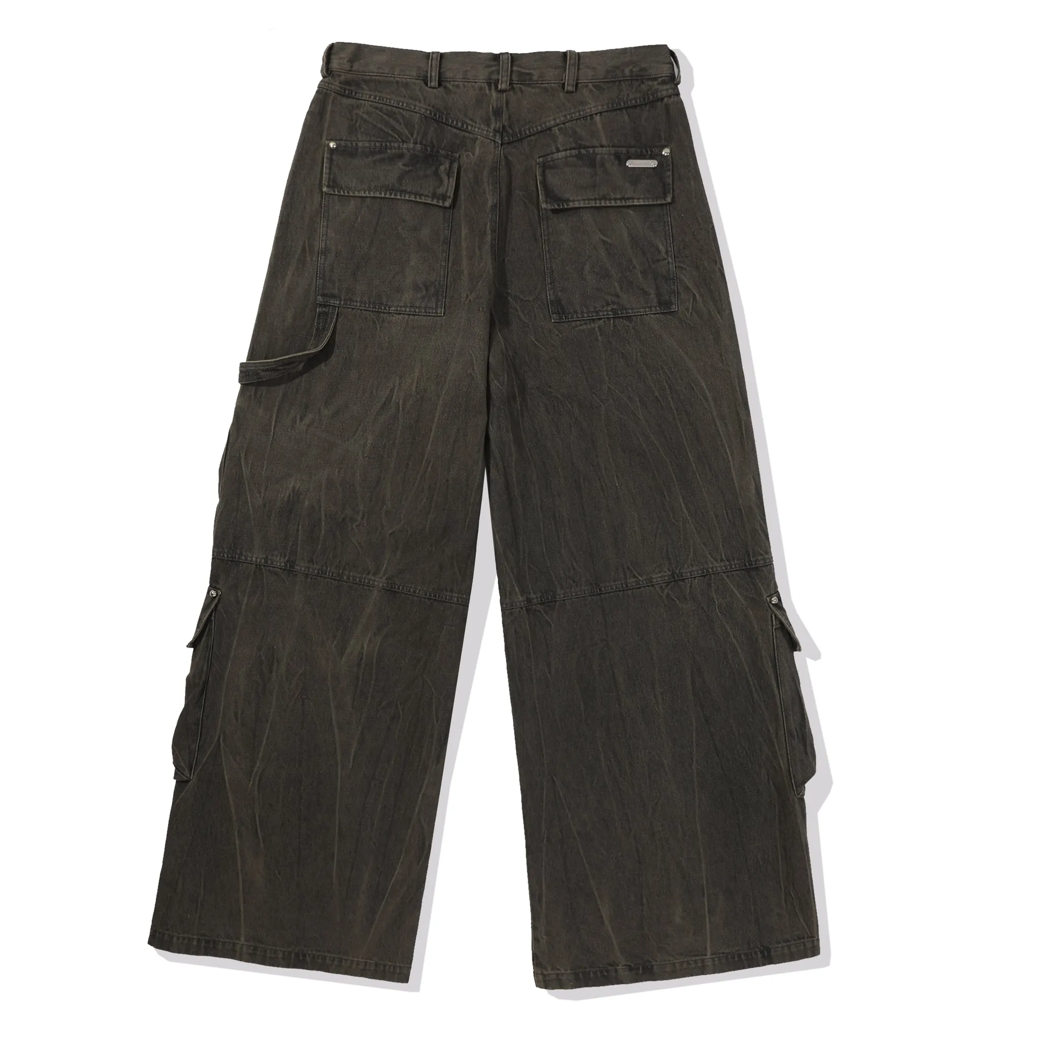 Puffy Cargo Pocket Denim Pants - Black