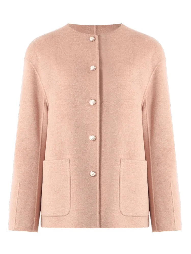 Pure Double-Faced Wool Round Neck Women Jacket