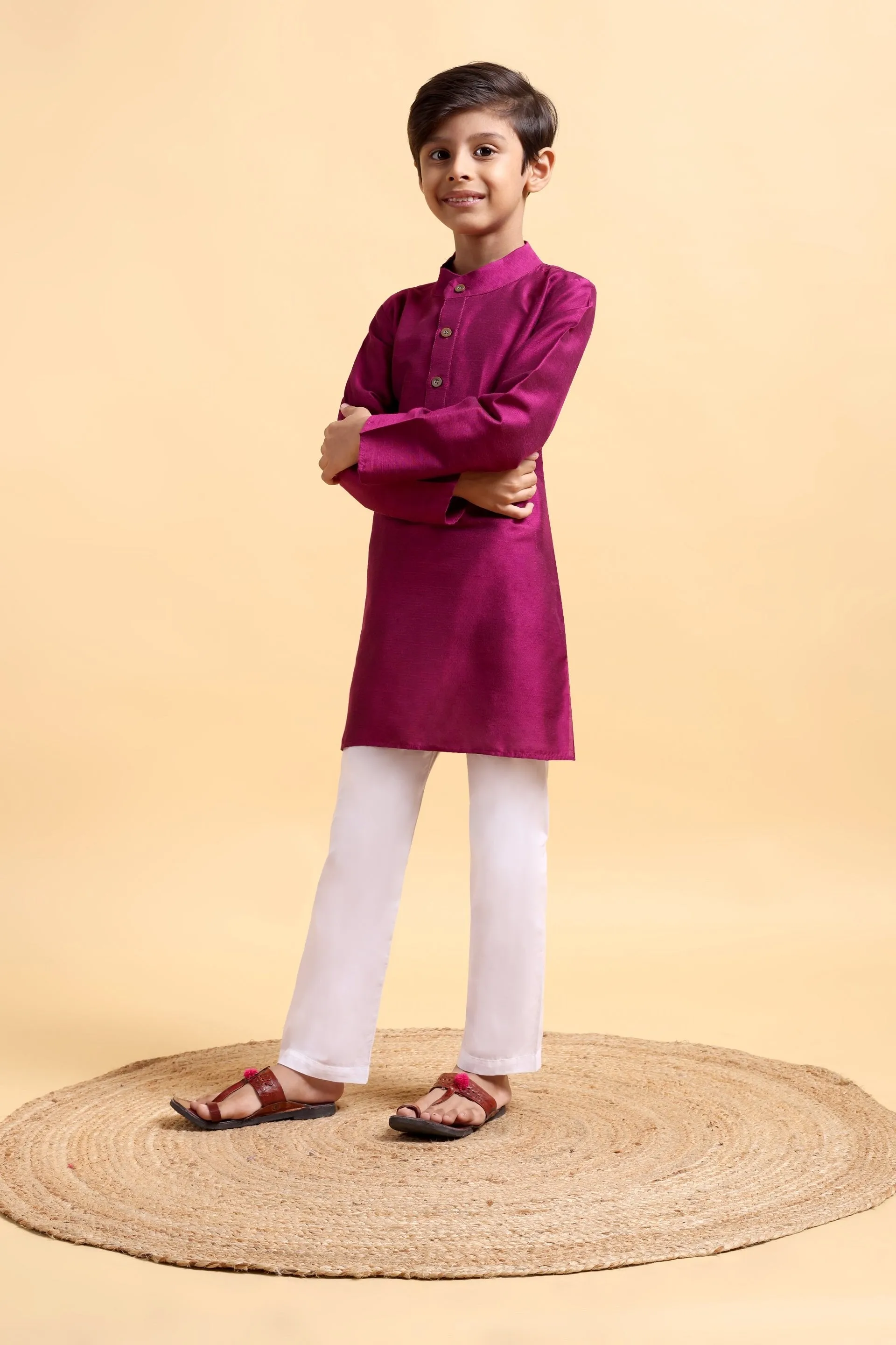 Purple Cotton silk Kurta & Pajama Set