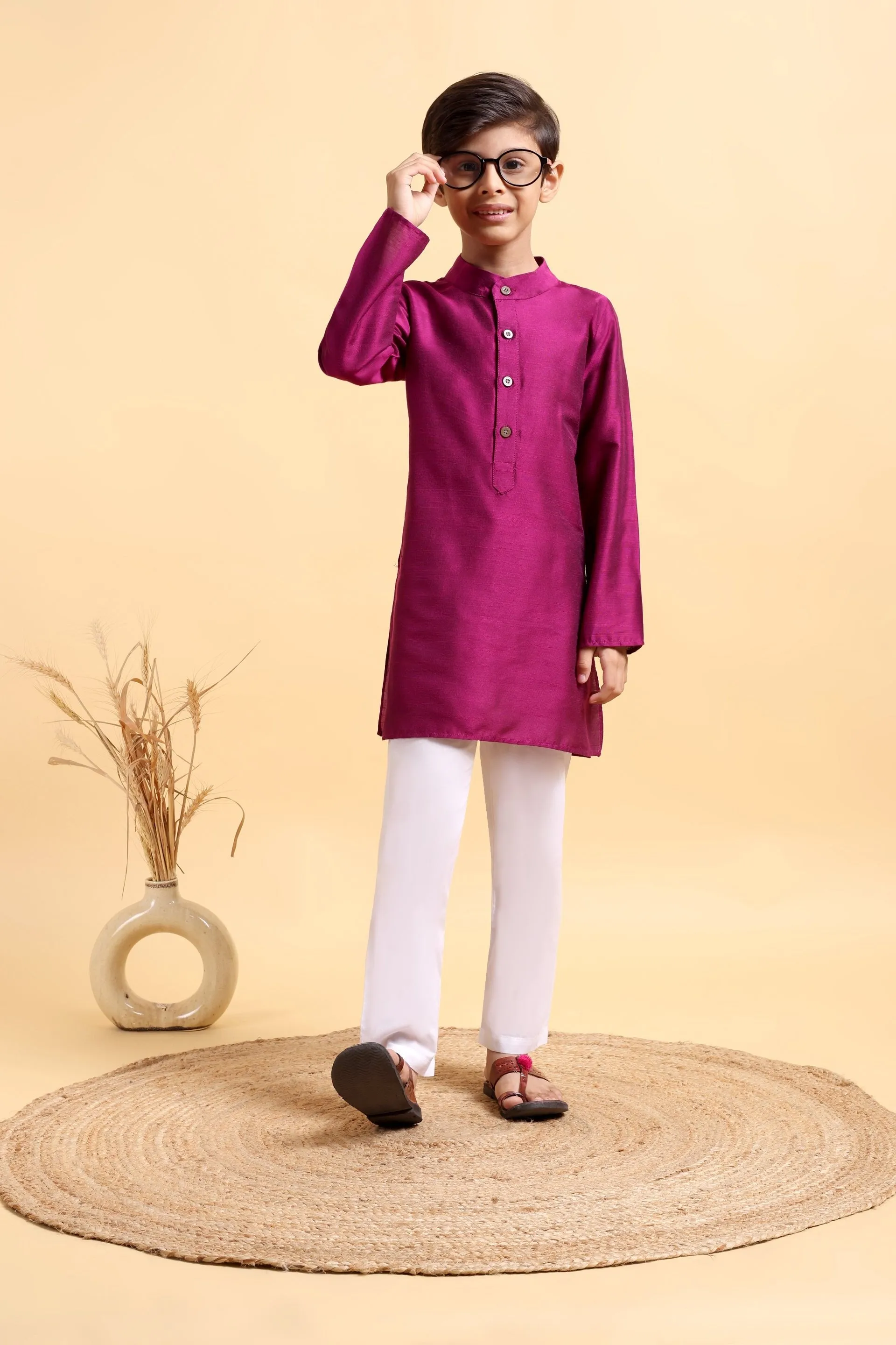 Purple Cotton silk Kurta & Pajama Set