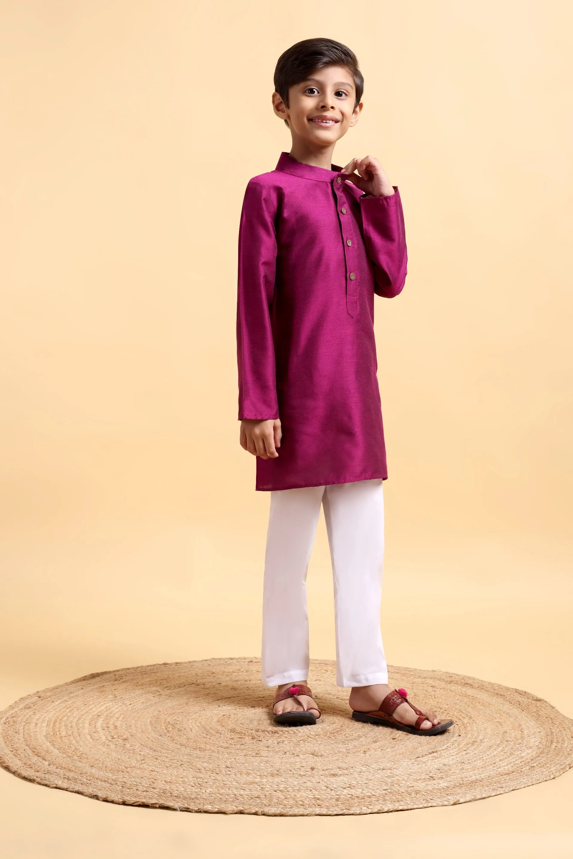 Purple Cotton silk Kurta & Pajama Set