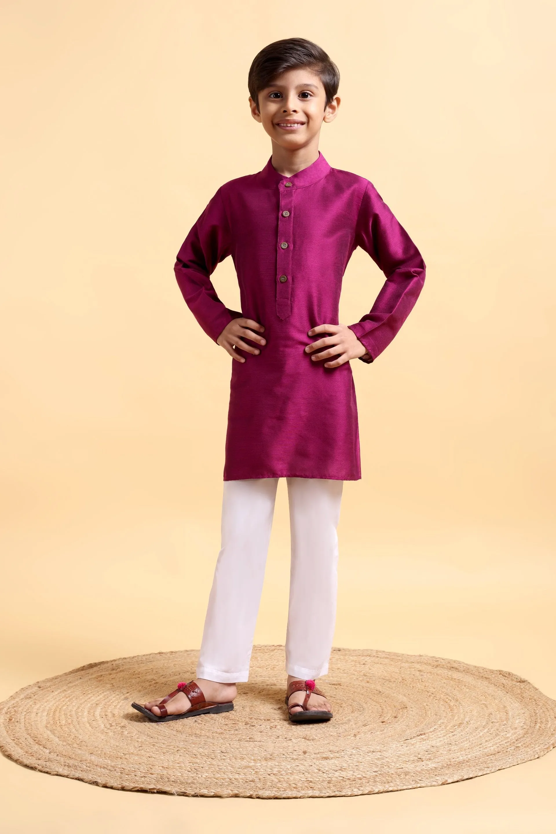 Purple Cotton silk Kurta & Pajama Set