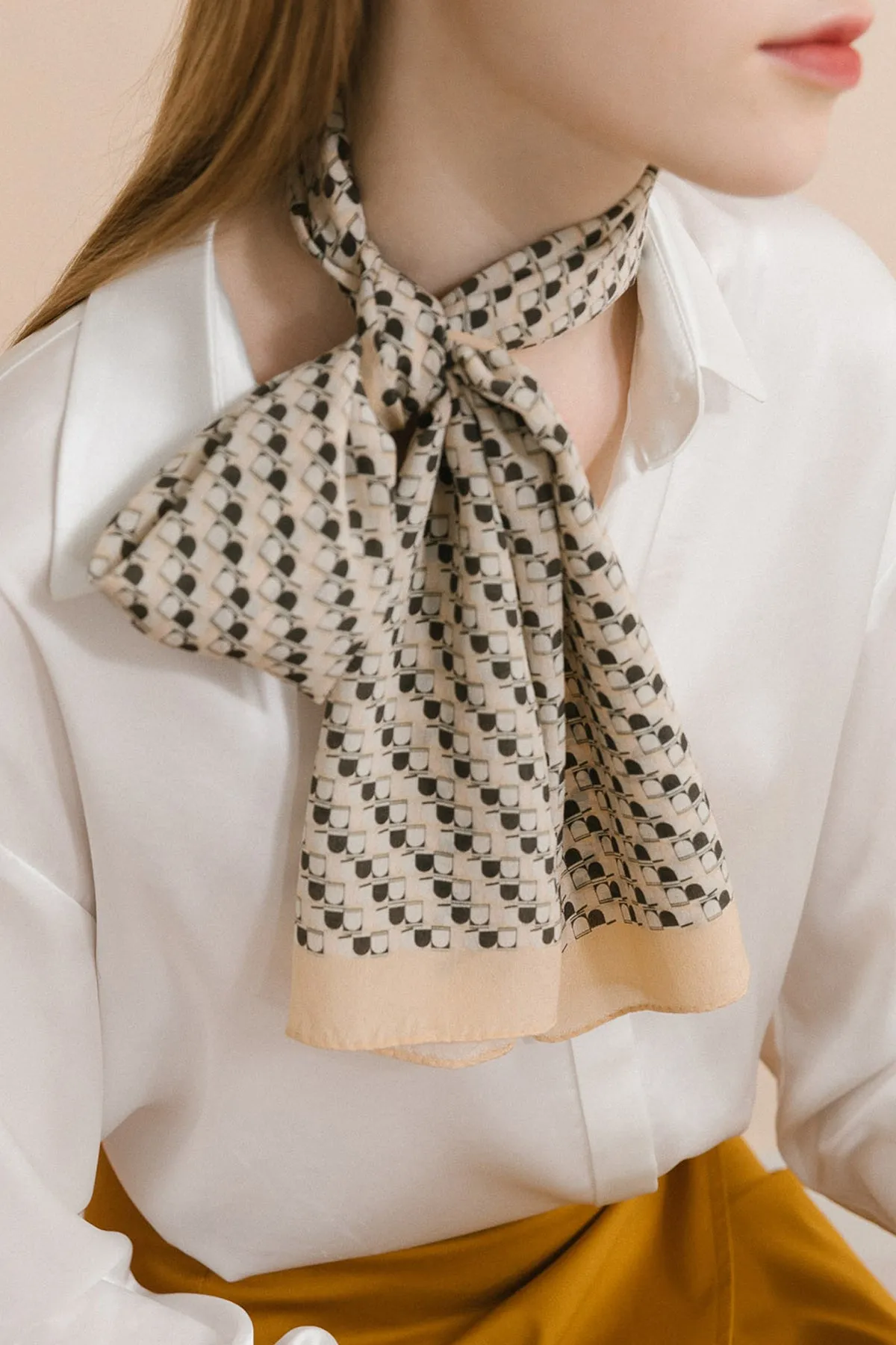 "Portals" Silk Crepe Scarf - Cream