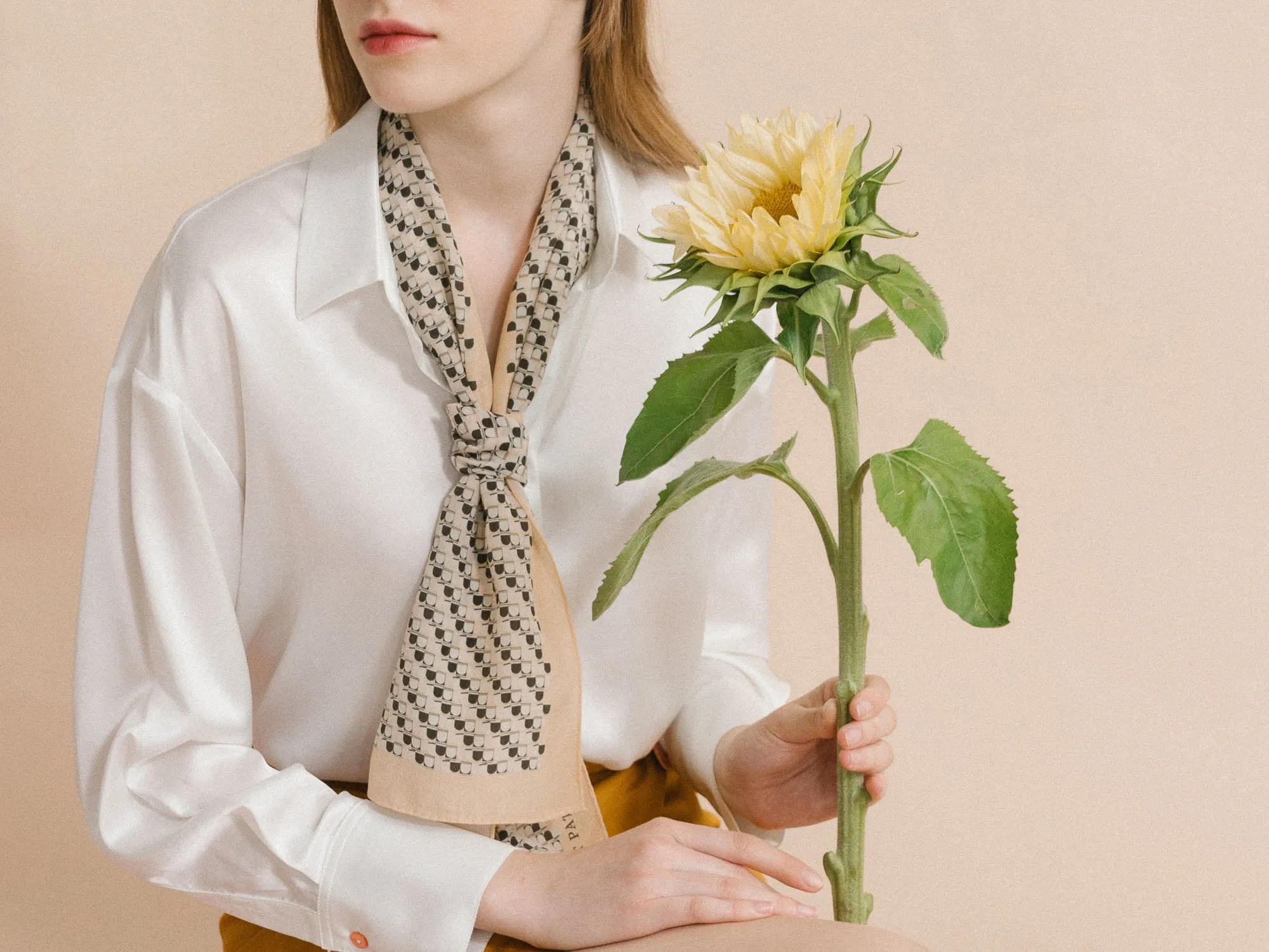 "Portals" Silk Crepe Scarf - Cream