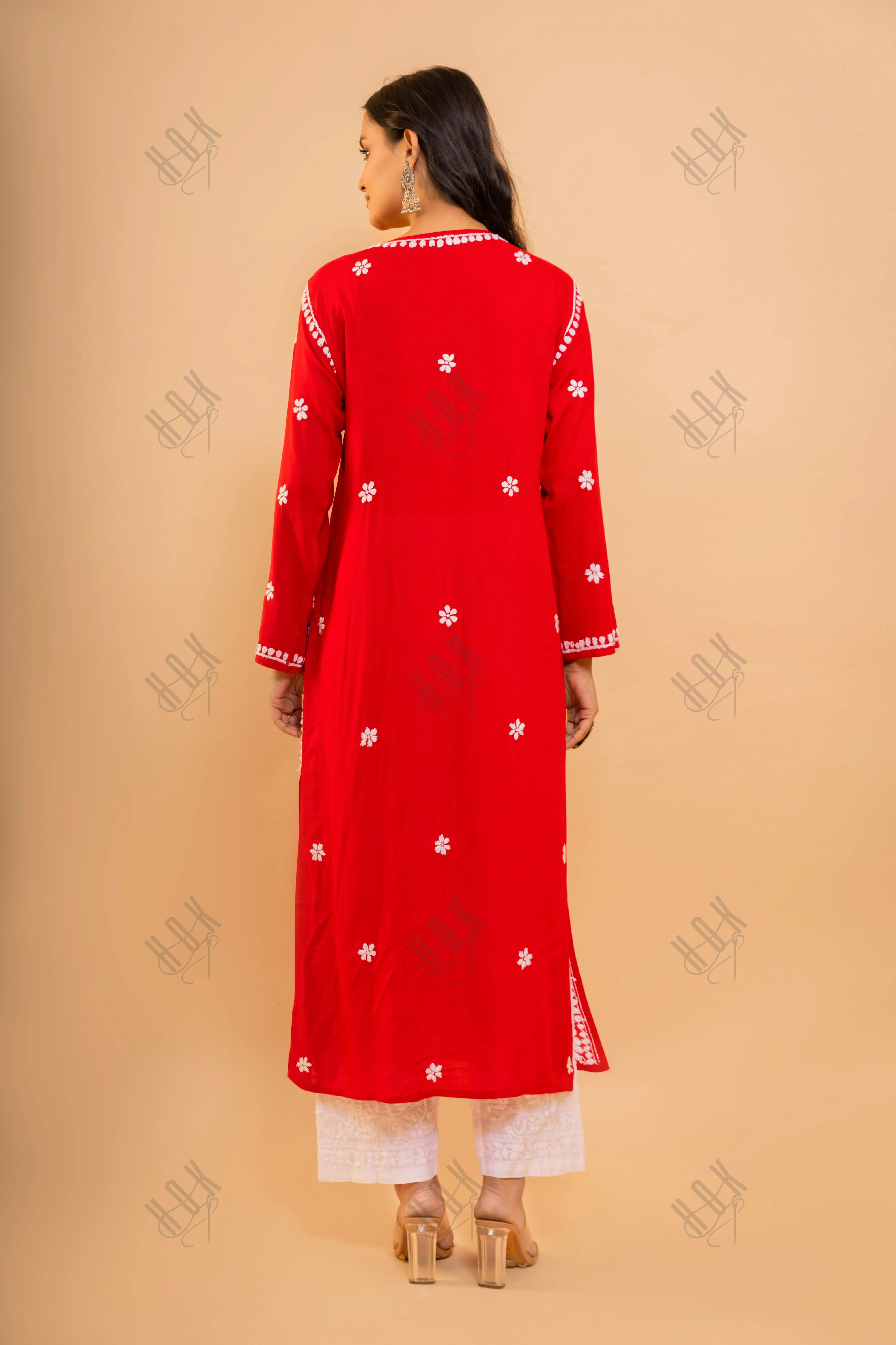 Red Fizaa Chikankari Modal Cotton Kurta