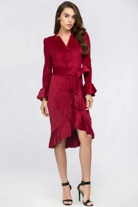 Red Velvet Bell Sleeve Summer Midi Dress