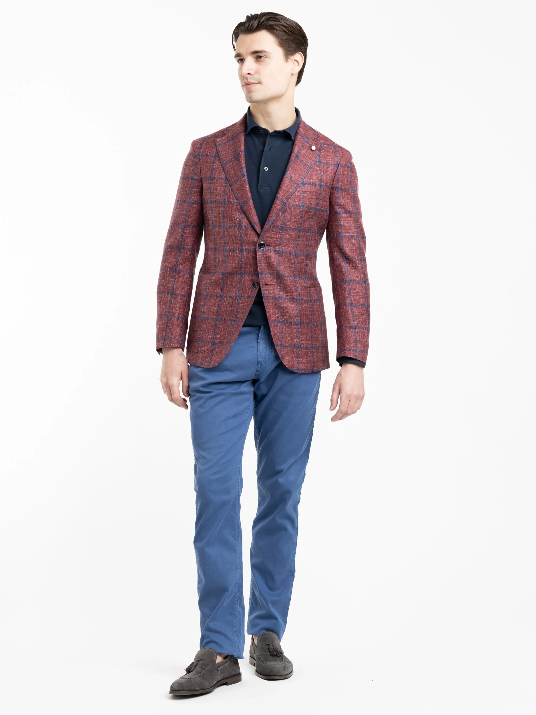 Red/Navy Check Wool-Silk Sport Jacket