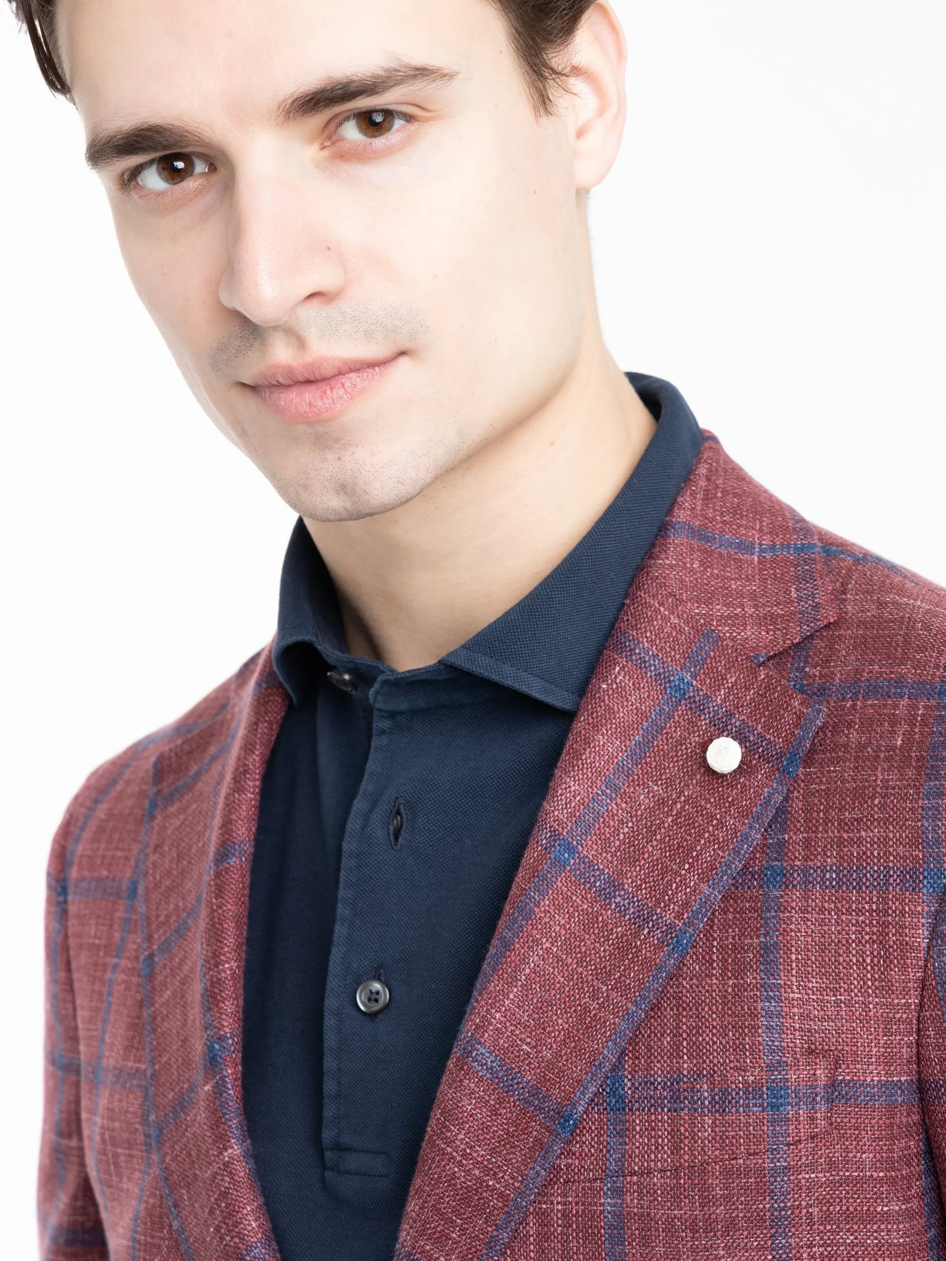 Red/Navy Check Wool-Silk Sport Jacket