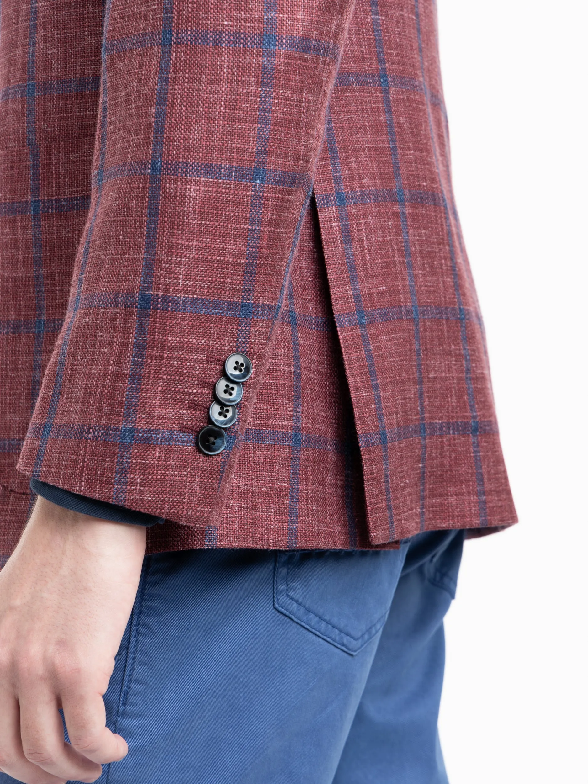 Red/Navy Check Wool-Silk Sport Jacket