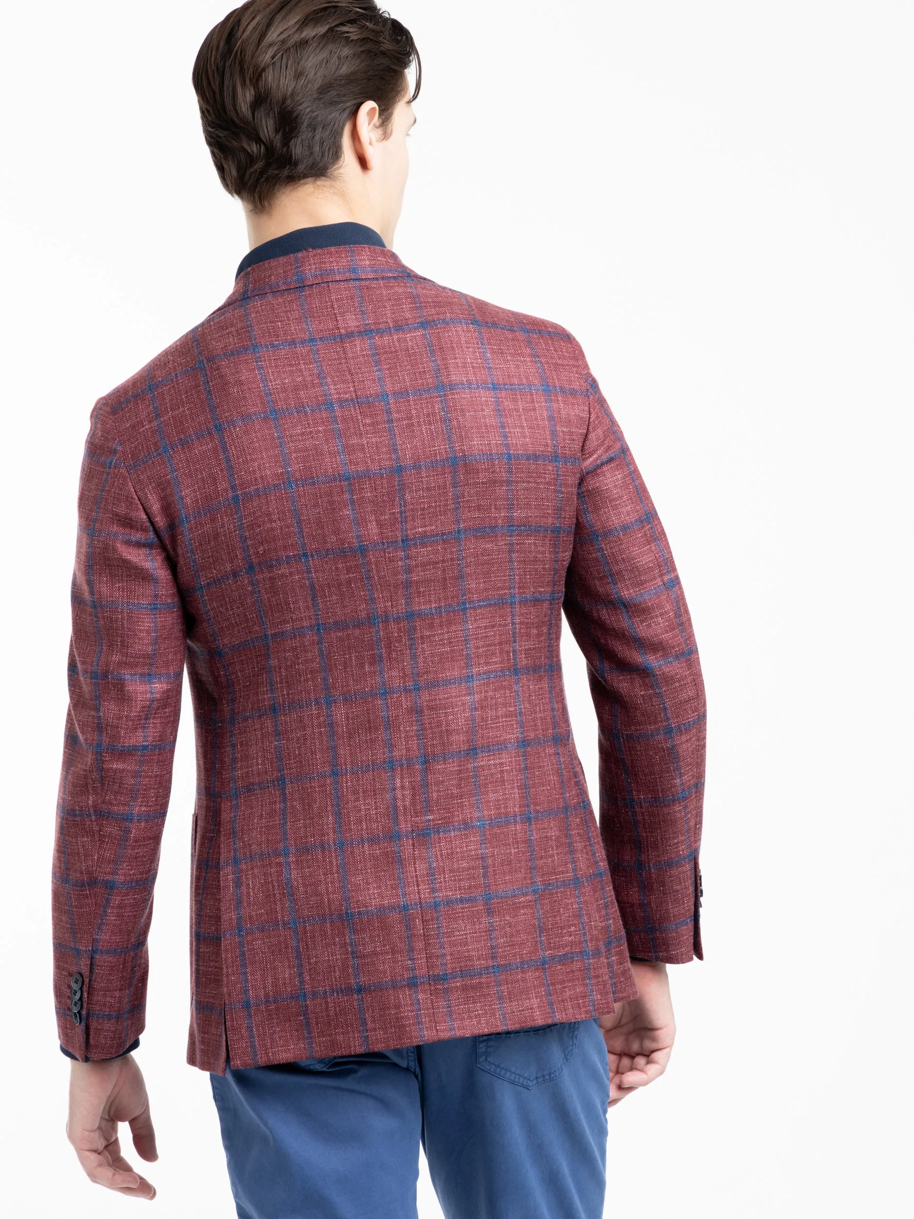 Red/Navy Check Wool-Silk Sport Jacket