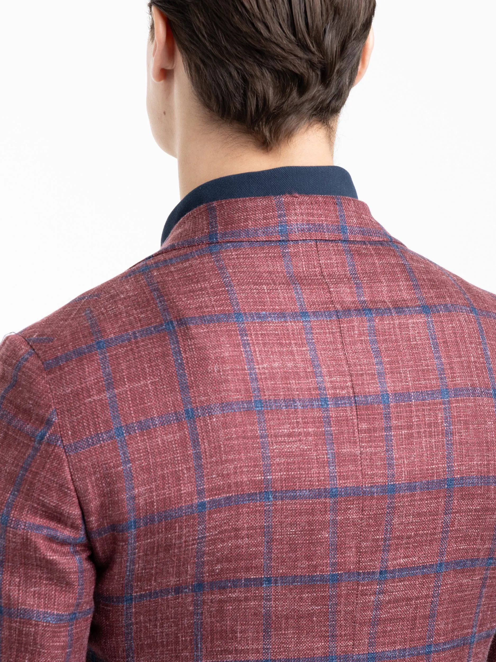 Red/Navy Check Wool-Silk Sport Jacket