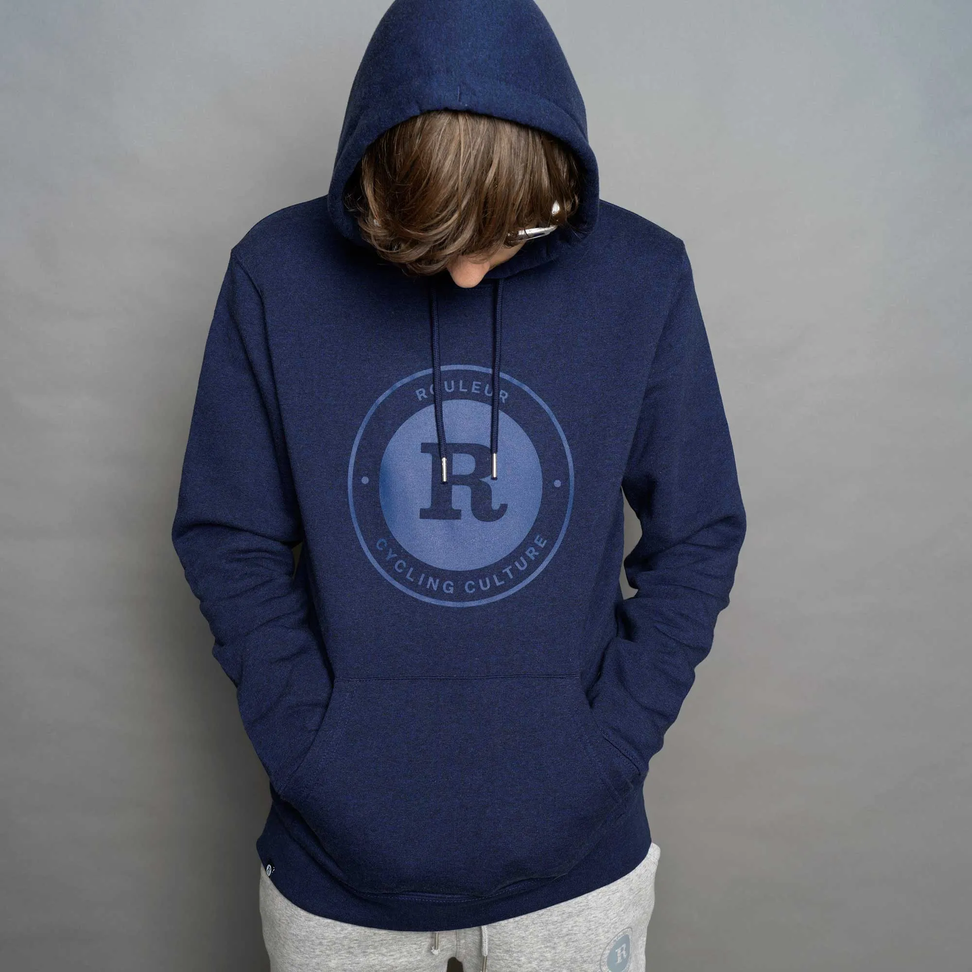 Rouleur Logo - Organic Hooded Sweatshirt - Unisex - Heather Blue