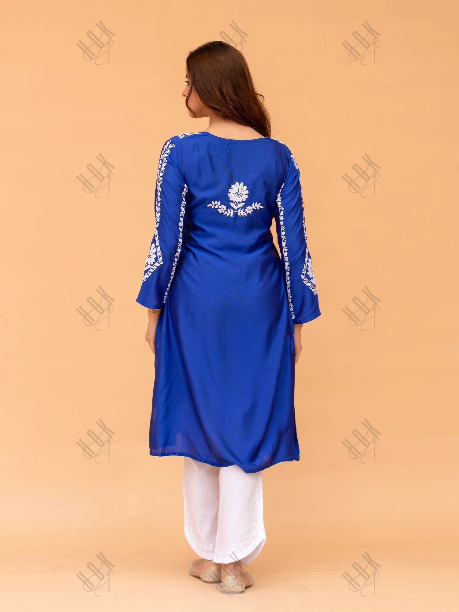 Saba Chikankari Long Kurta in Barfi Silk - Blue