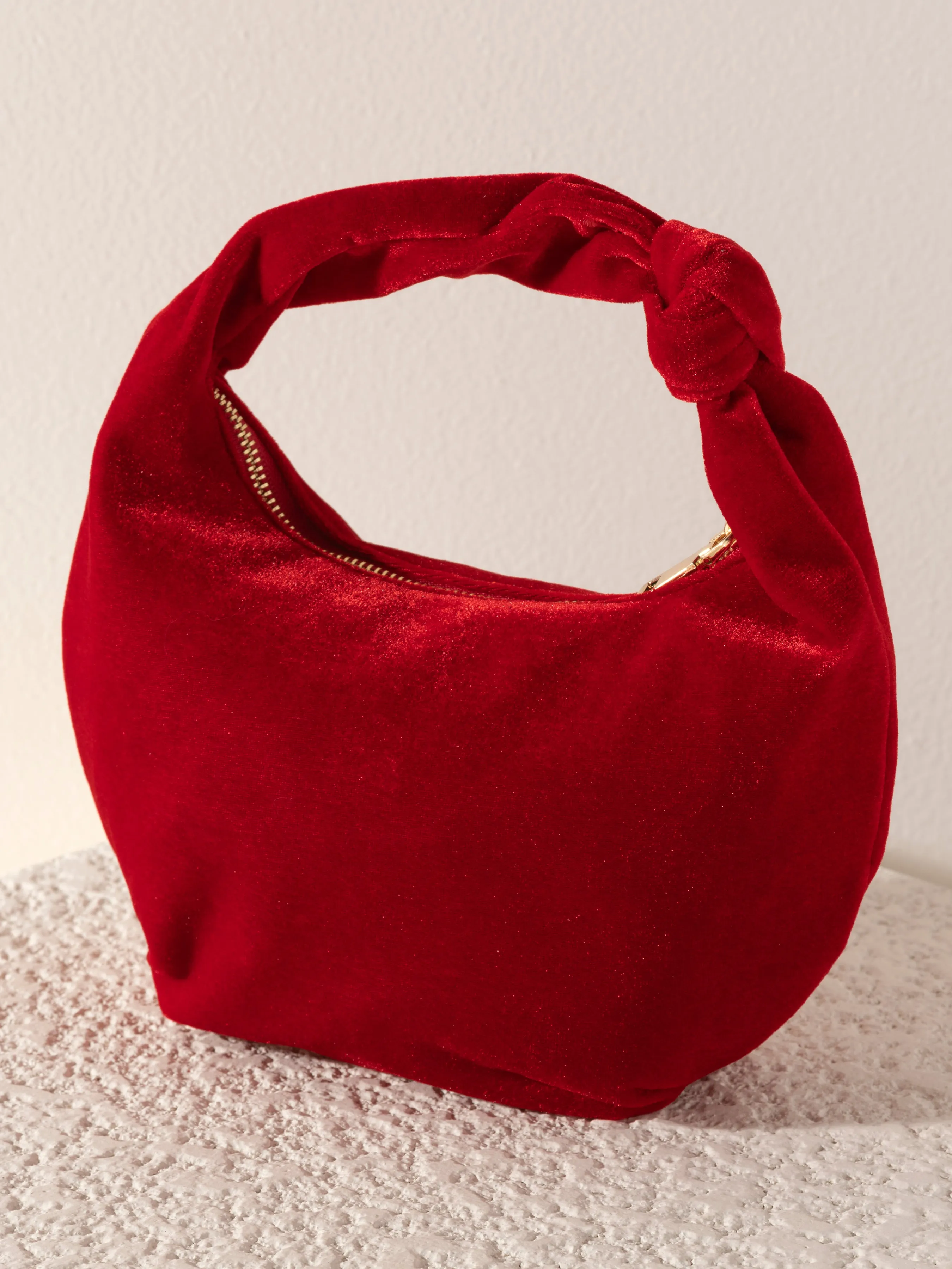 Shiraleah Chrissy Knotted Velvet Top Handle Bag, Red