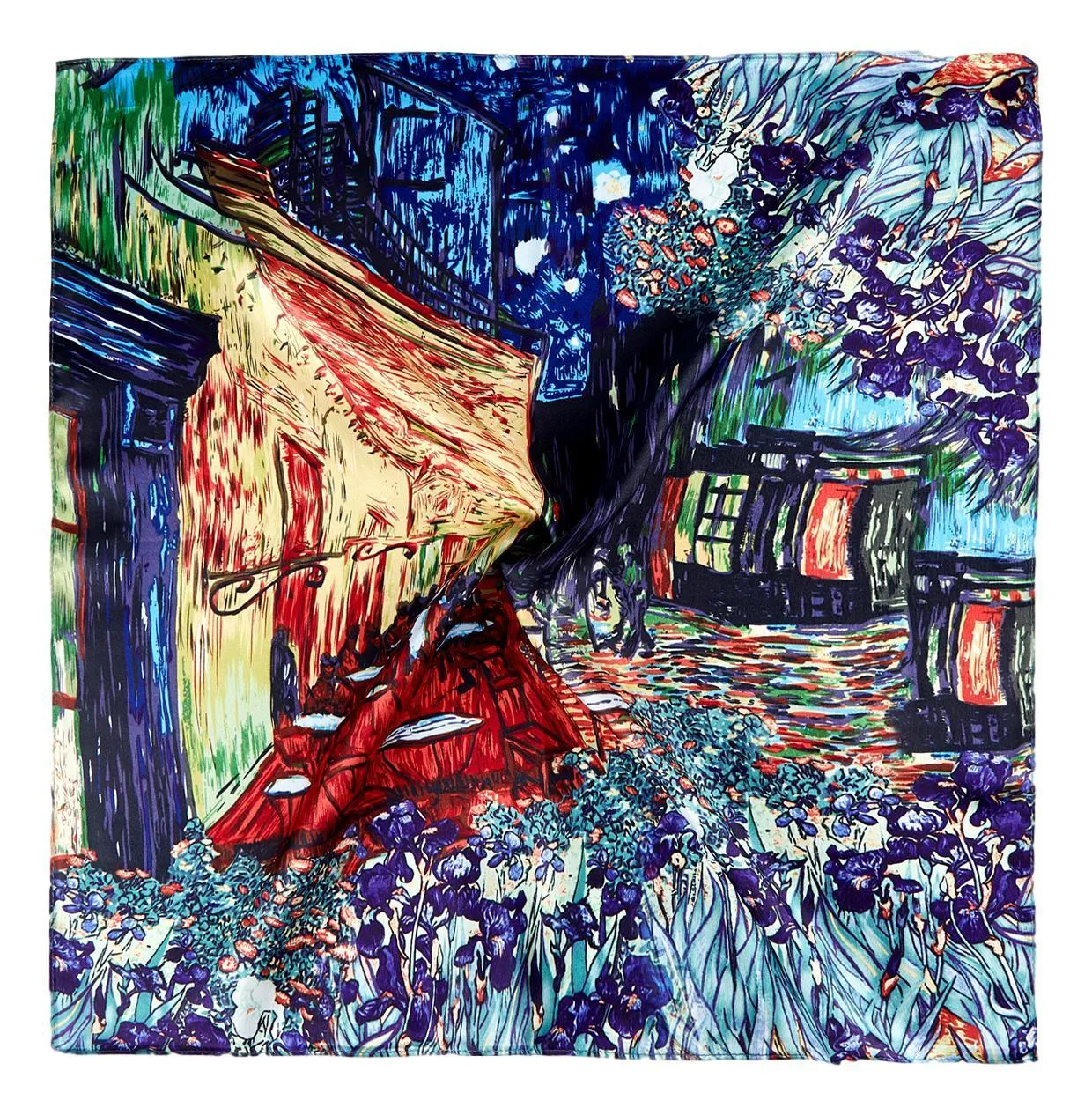 Silk Neckerchief Small Square Silk Scarf Cafe Terrace At Night By Van Gogh XFJ412