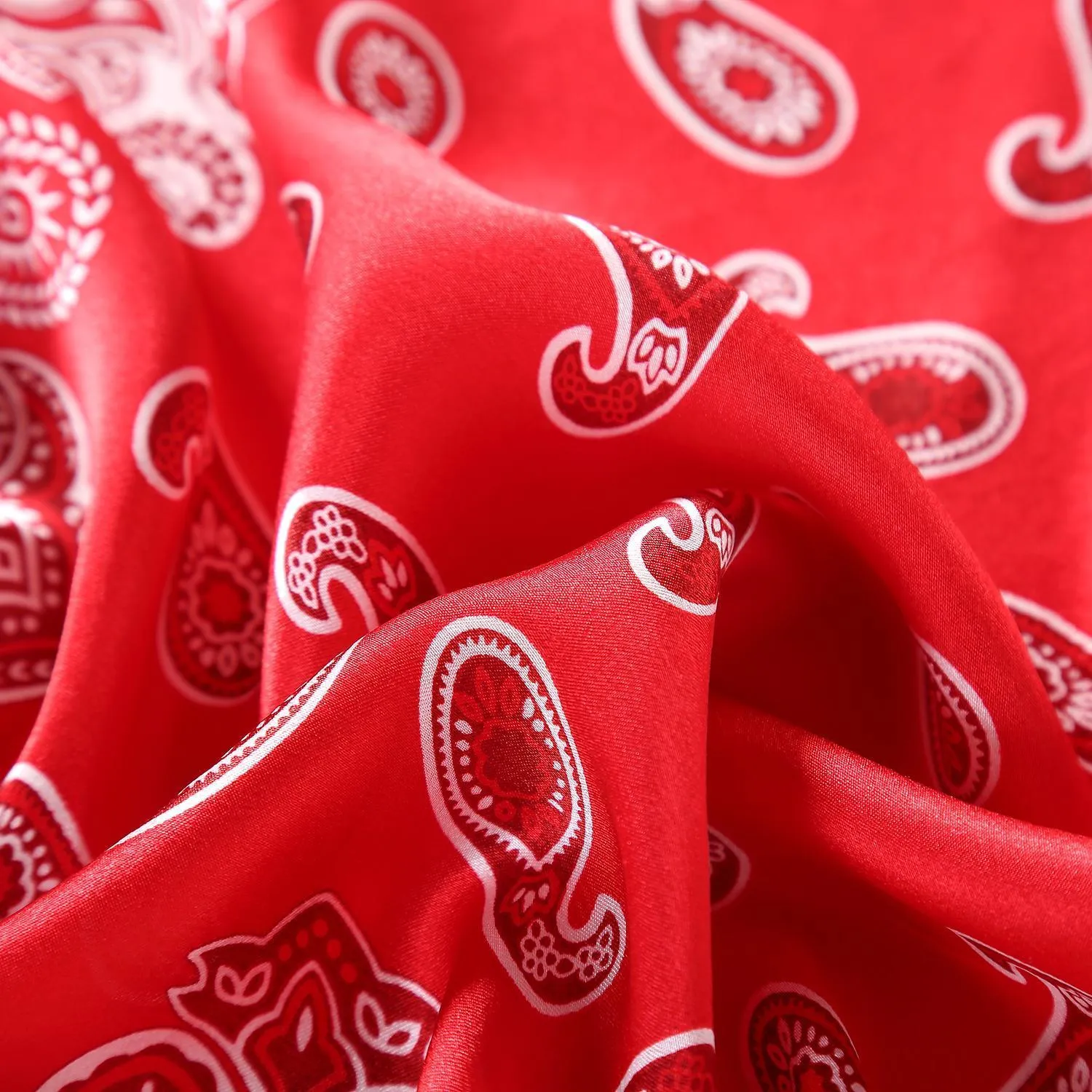 Silk Neckerchief Small Square Silk Scarf Red Theme Paisley Print XFJ233