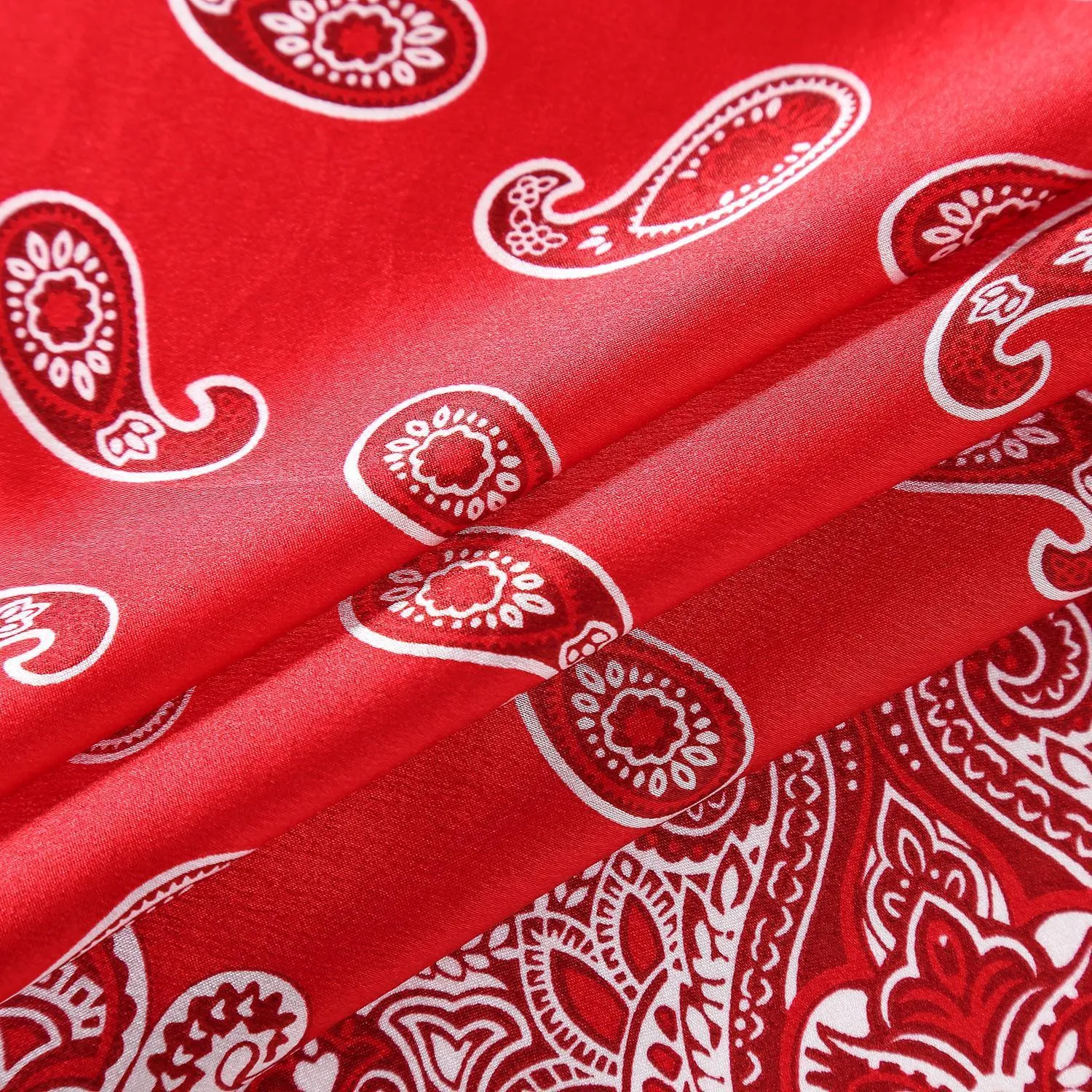 Silk Neckerchief Small Square Silk Scarf Red Theme Paisley Print XFJ233