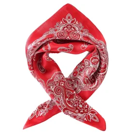 Silk Neckerchief Small Square Silk Scarf Red Theme Paisley Print XFJ233