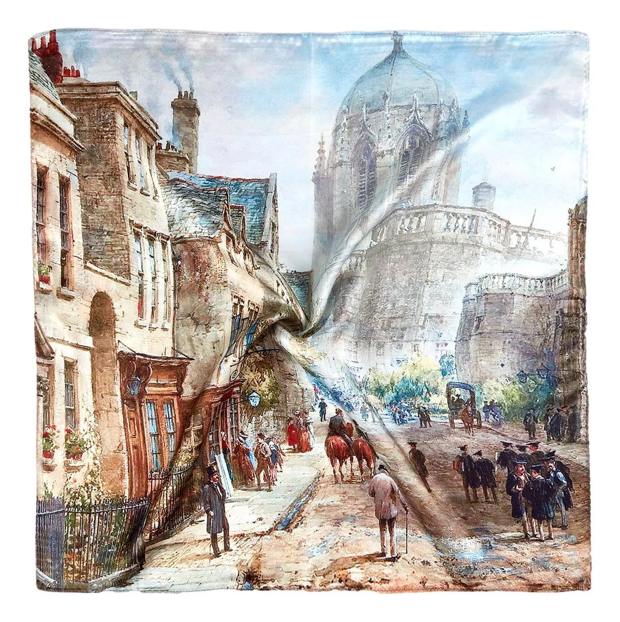 Silk Neckerchief Small Square Silk Scarf Taupe Theme City View Painting XFJ406