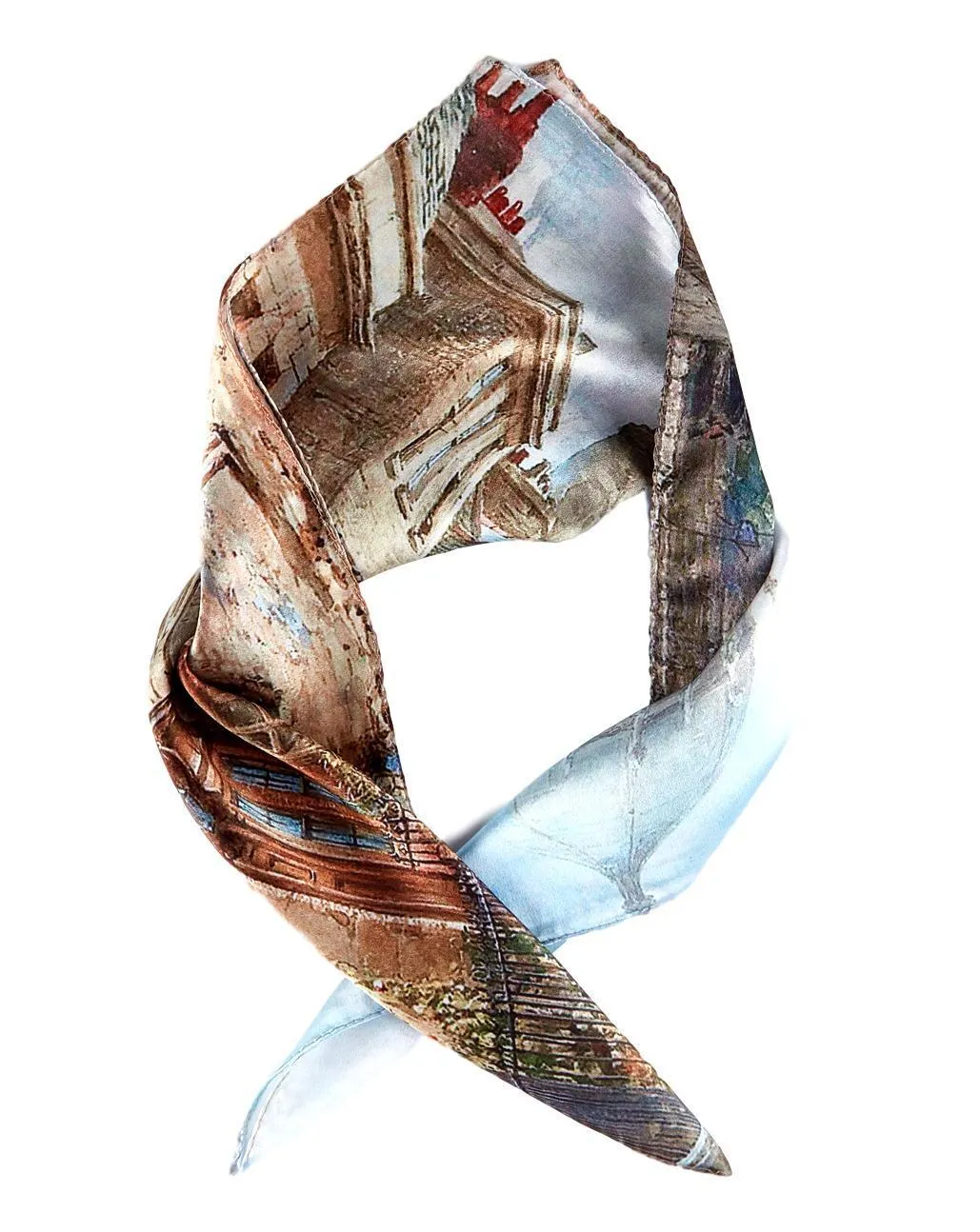 Silk Neckerchief Small Square Silk Scarf Taupe Theme City View Painting XFJ406