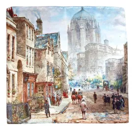 Silk Neckerchief Small Square Silk Scarf Taupe Theme City View Painting XFJ406