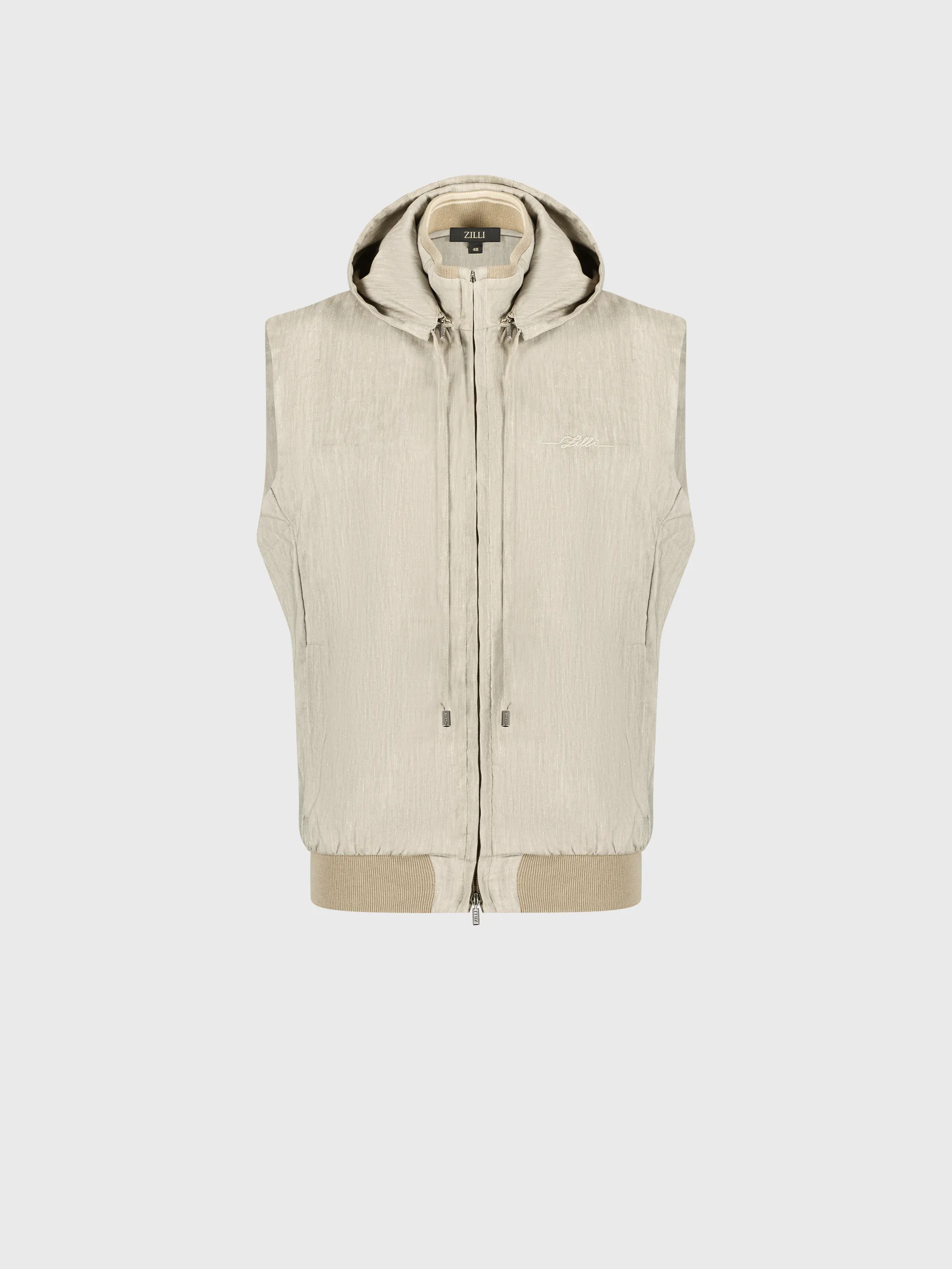 Sleeveless Zipped Cardigan with Hood