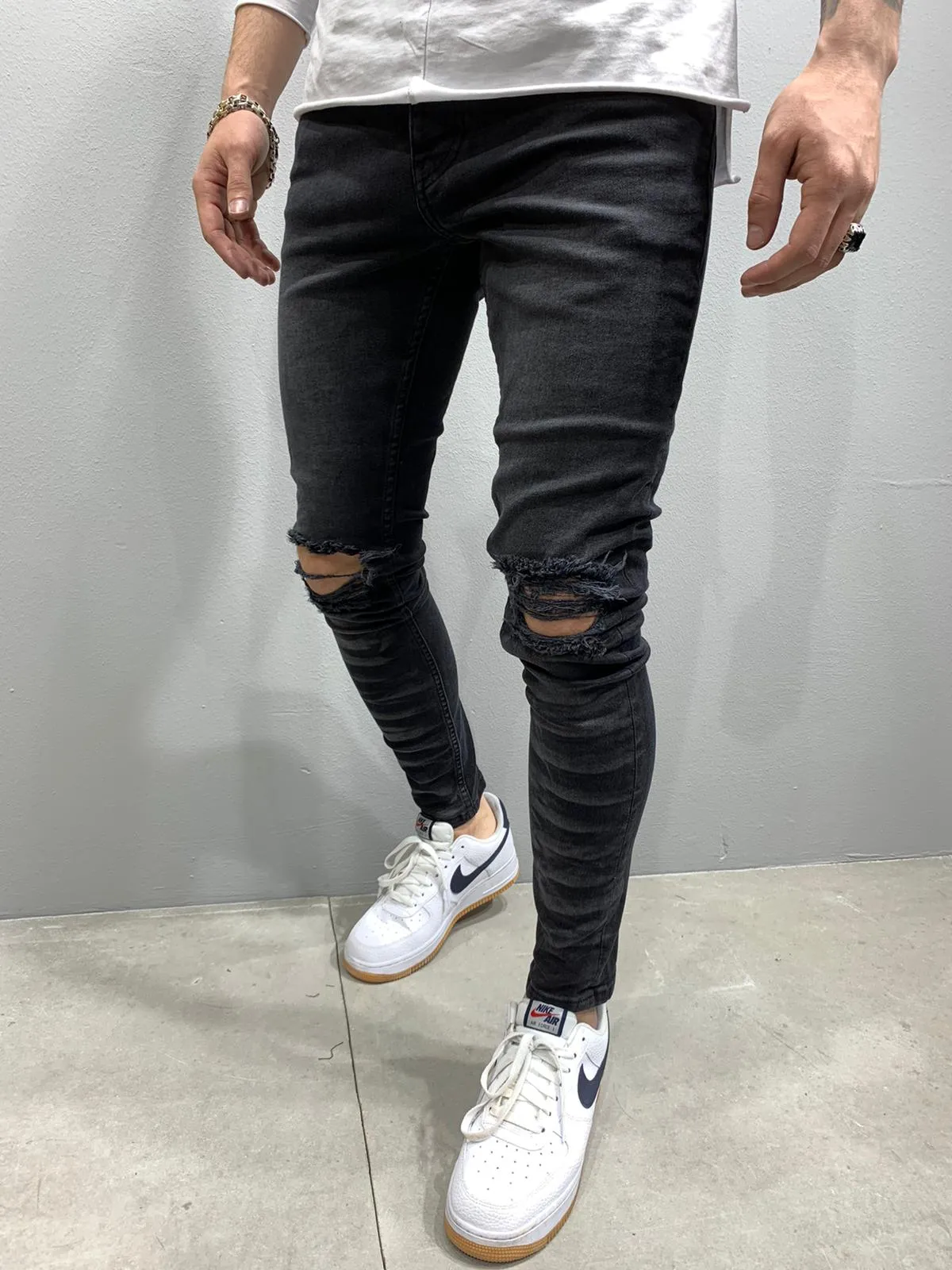 Sneakerjeans Black Skinny Ripped Jeans AY794