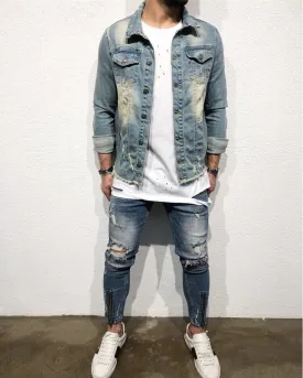 Sneakerjeans Blue Front Ankle Zipper Ripped Jeans B94