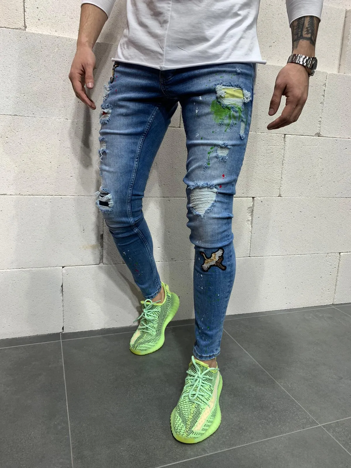 Sneakerjeans Blue Patched Skinny Ripped Jeans AY790