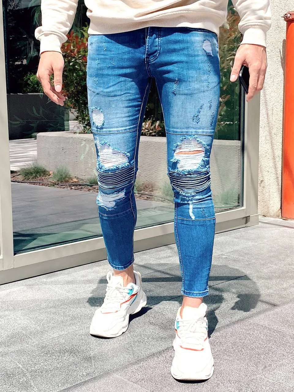 Sneakerjeans Blue Ripped Skinny Fit Jeans R104