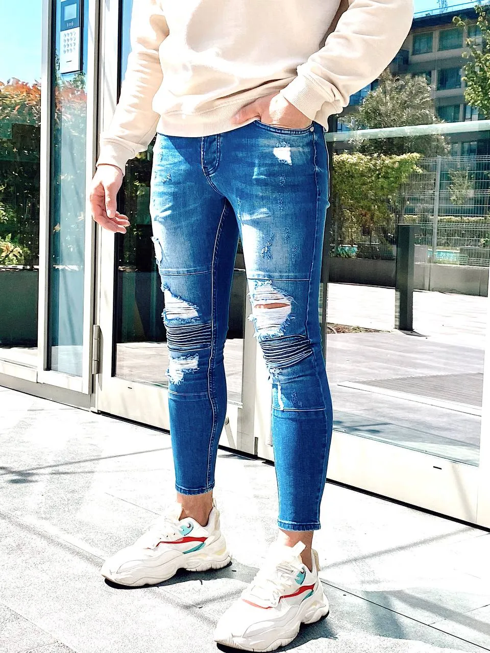 Sneakerjeans Blue Ripped Skinny Fit Jeans R104