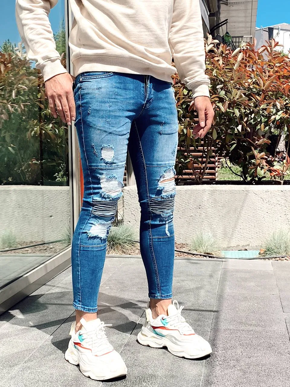 Sneakerjeans Blue Ripped Skinny Fit Jeans R104