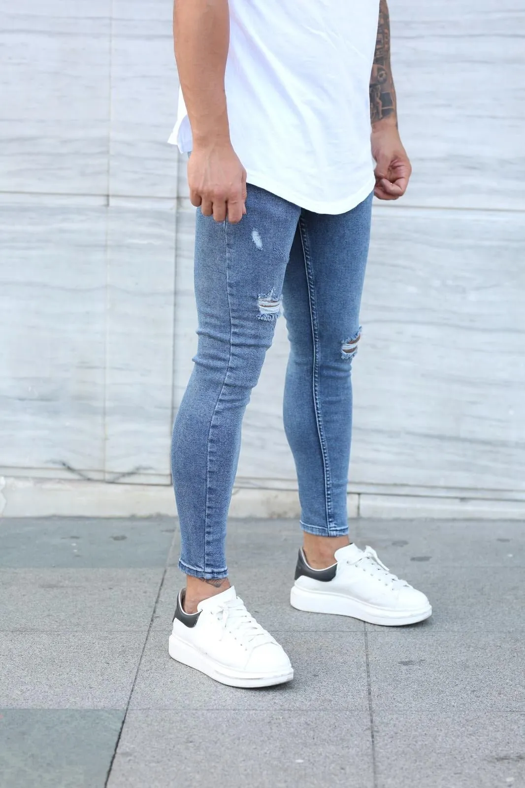 Sneakerjeans Blue Ripped Skinny Jeans DP49