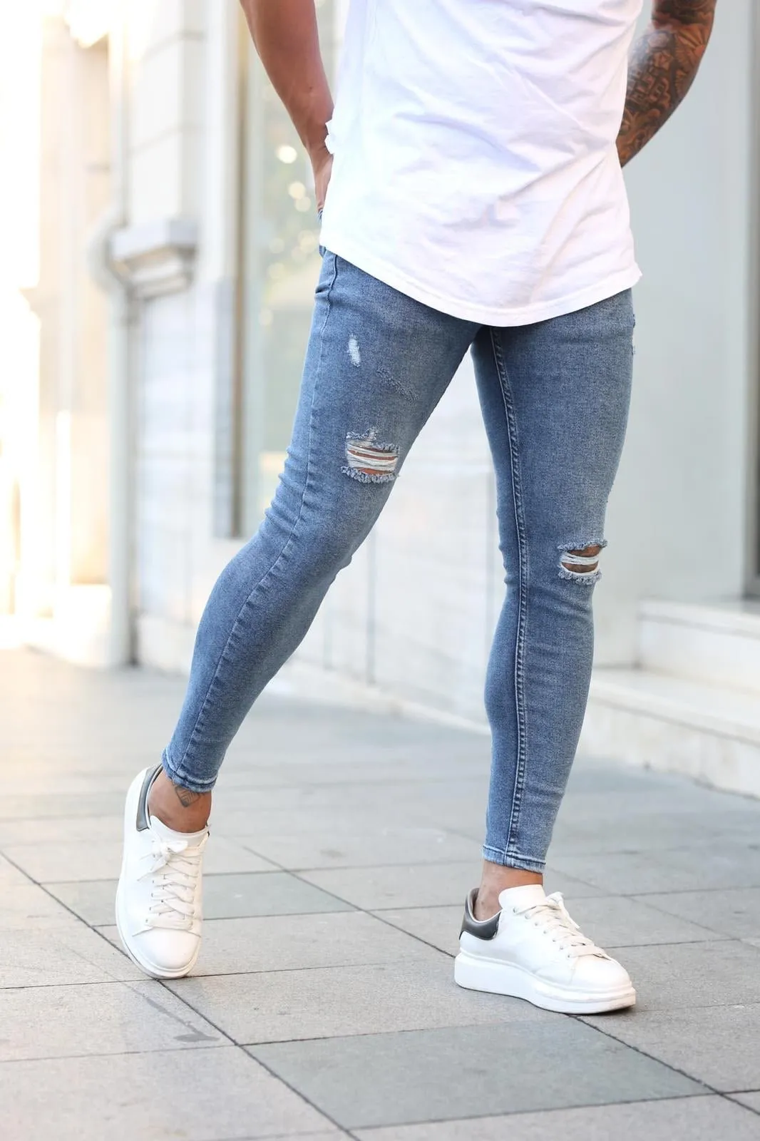 Sneakerjeans Blue Ripped Skinny Jeans DP49