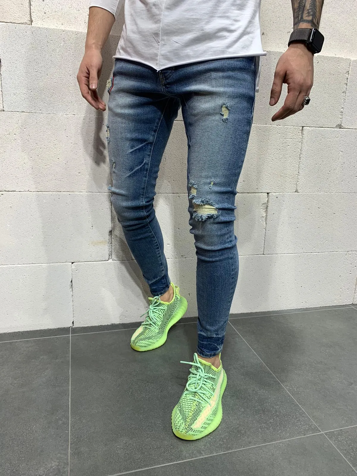 Sneakerjeans Blue Skinny Ripped Jeans AY776