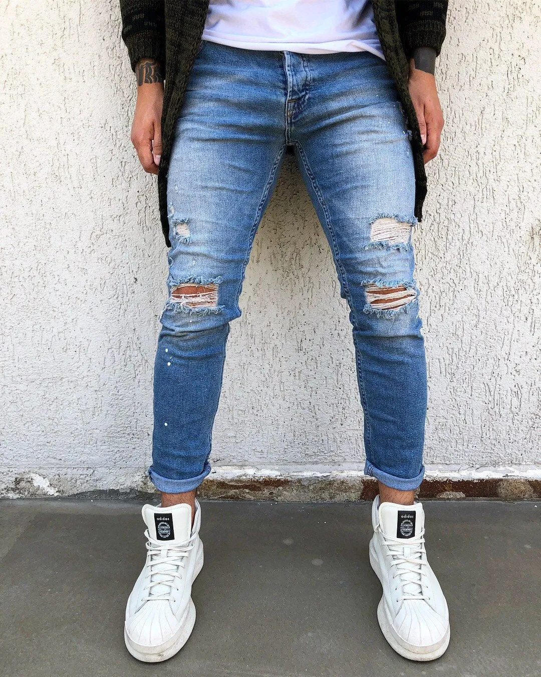 Sneakerjeans - Blue Washed Ripped Skinny Jeans B267 Mens Jeans