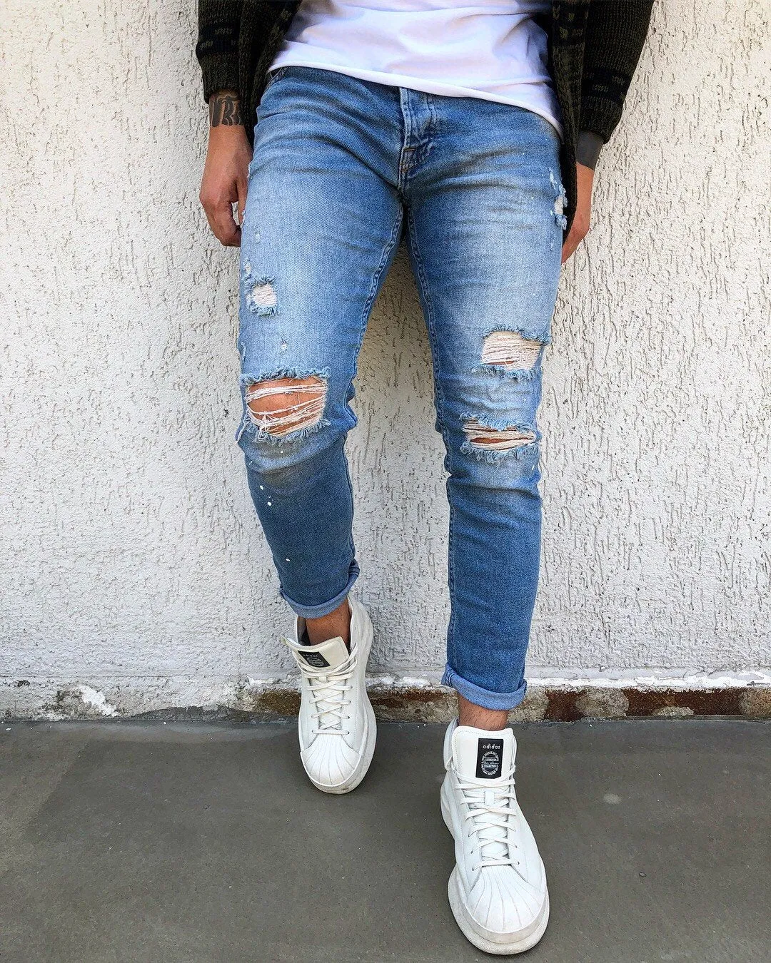 Sneakerjeans - Blue Washed Ripped Skinny Jeans B267 Mens Jeans