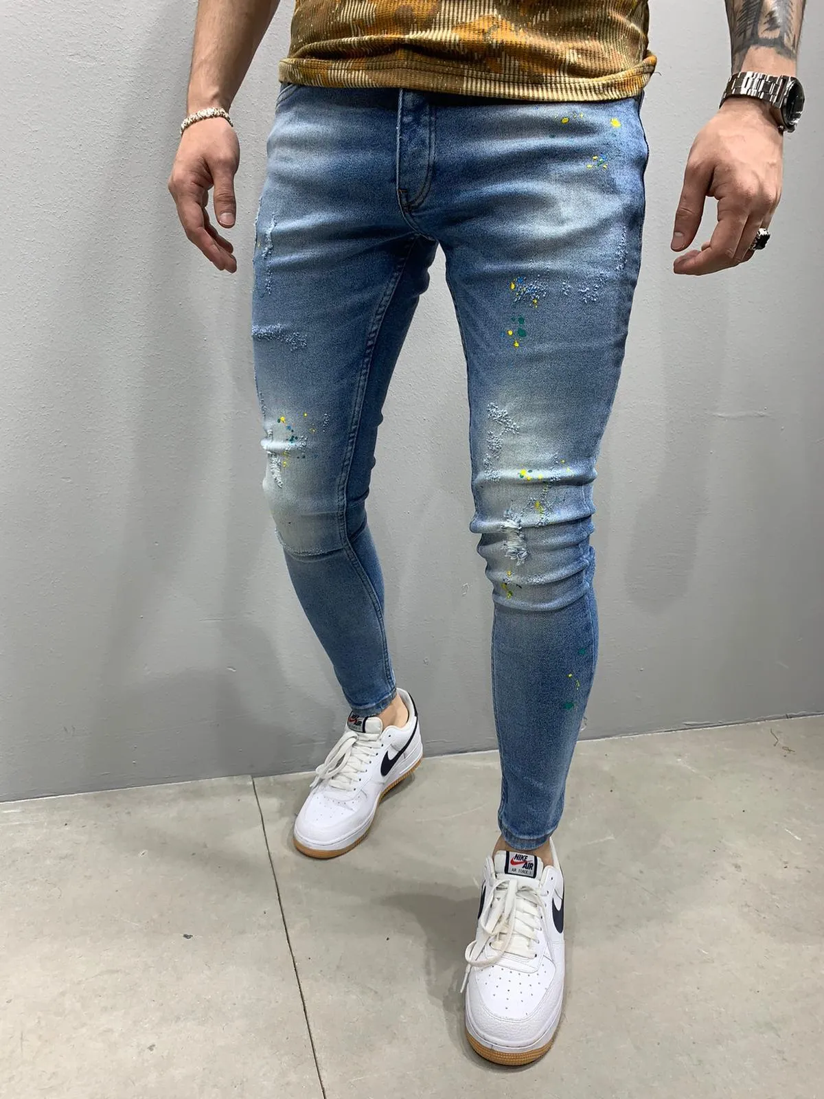 Sneakerjeans Colour Blobs Skinny Ripped Jeans AY828