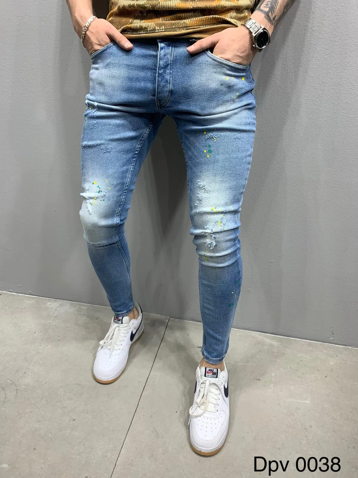 Sneakerjeans Colour Blobs Skinny Ripped Jeans AY828